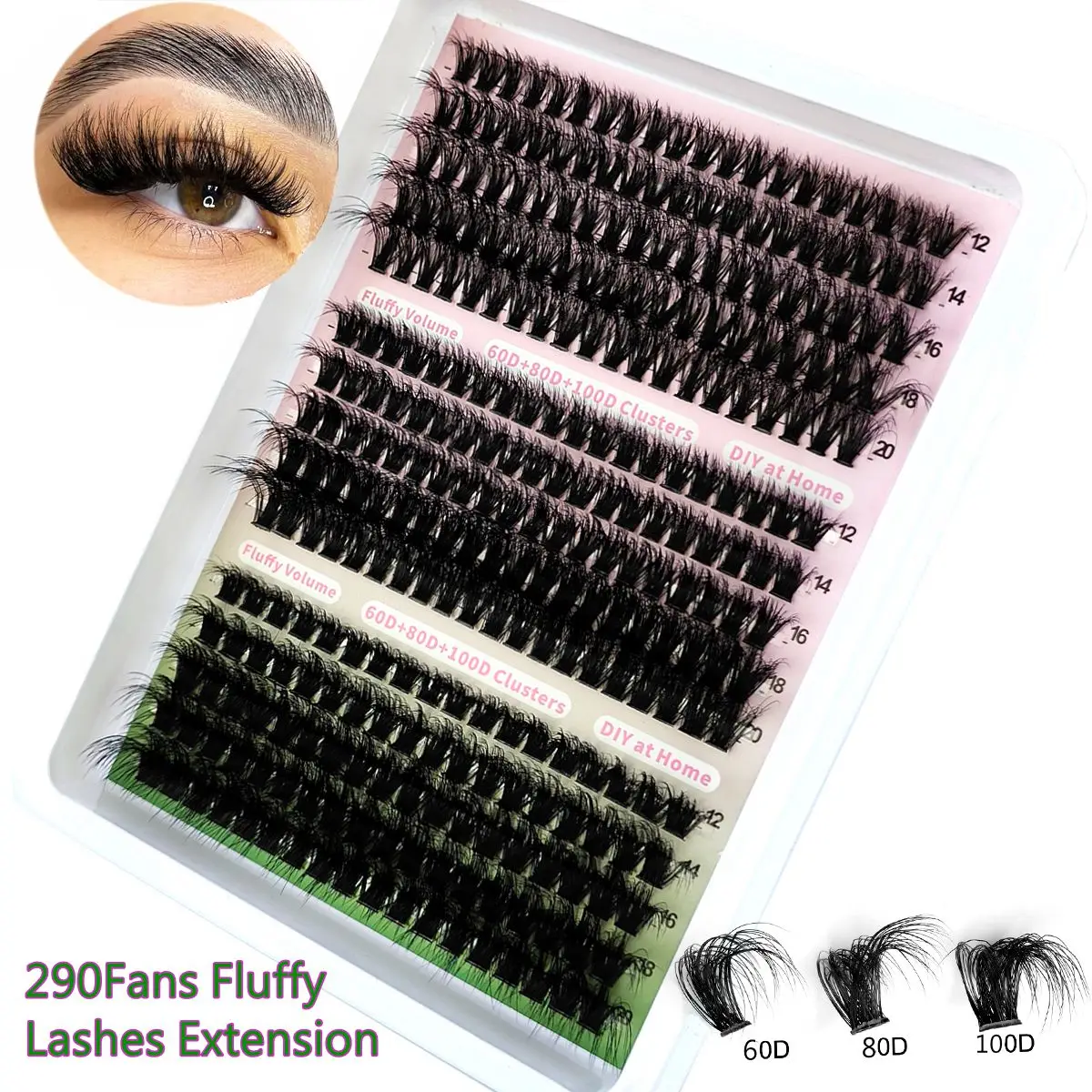 15 Rows Fluffy Cluster Lashes 60D+80D+100D Natural Thick Eyelash Clusters D/CC/DD Curl Individual Lashes DIY Eyelashes Extension