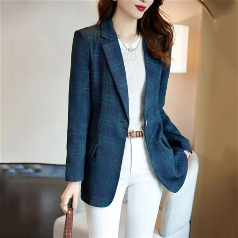 

Office Ladies Blazers Korean Coats Plaid Women's Suit Jacket Outwear Slim Business Coats spring autumn Female Suits