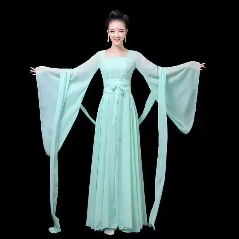 ملابس الرقص الكلاسيكية Hanfu Yangko النسائية الصينية الأنيقة ملابس الرقص الشعبي مروحة الرقص فستان Hanfu الشرقي التقليدي