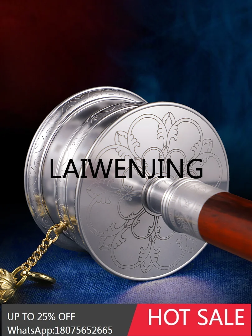 عجلة أسطوانية ذهبية قابلة للتحريك يدويًا على الطراز التبتي من الألومنيوم لتزيين سطح المكتب