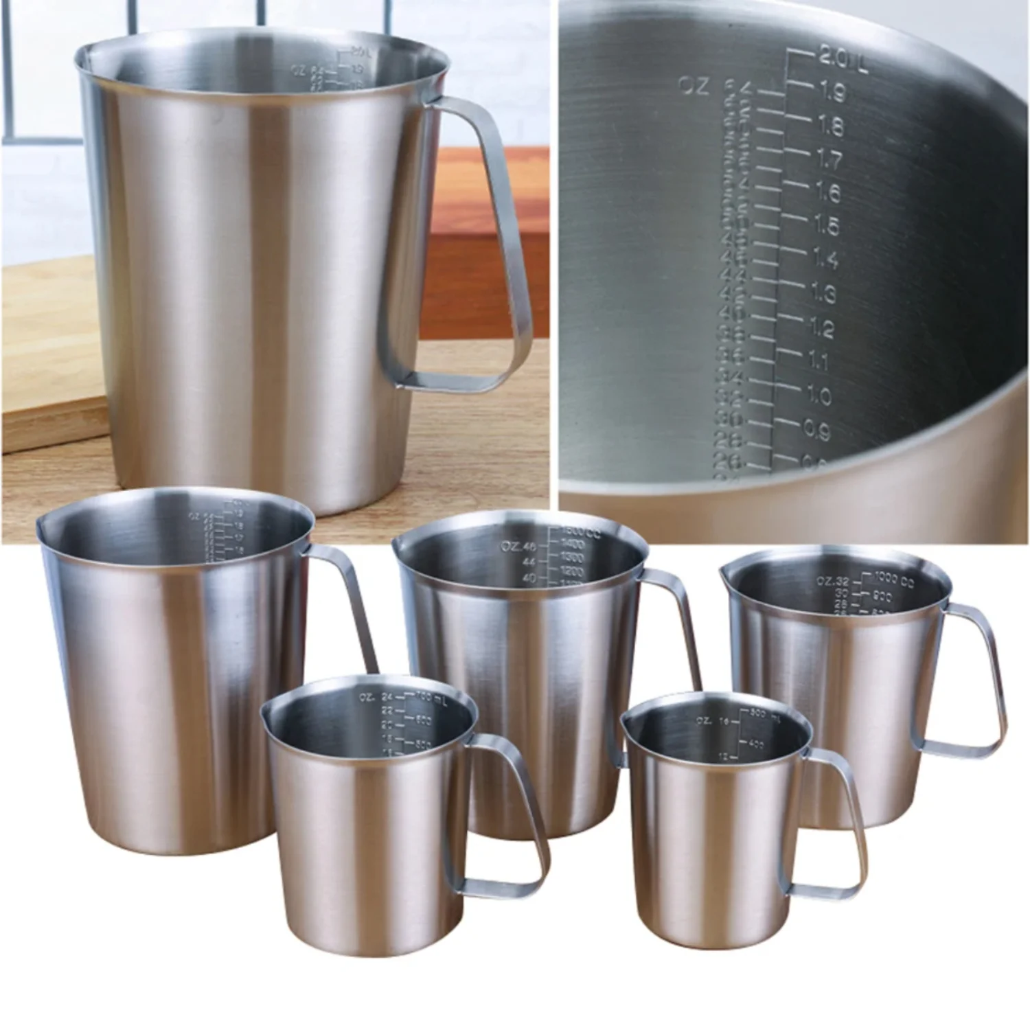 Practical Baking Liquid Large Capacity  Kitchen Thick Measuring Cup Coffee With Scale Nozzle Design Tea Milk Stainless Steel