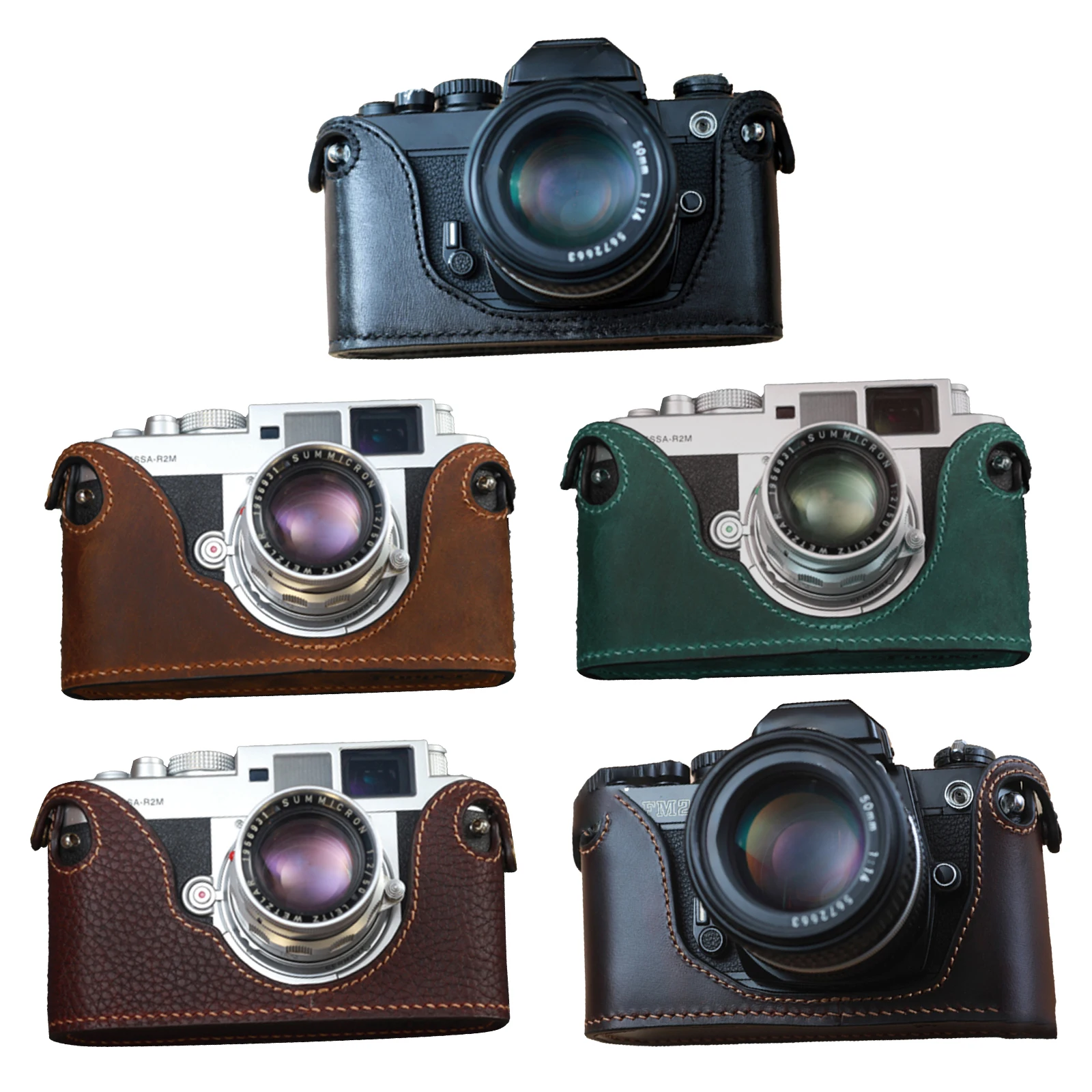 New Camera Leather Case For Nikon FM2 FM3a FE2 FM FA FE Cowhide Bag Handmade Half case retro camera Bag brown black green blue