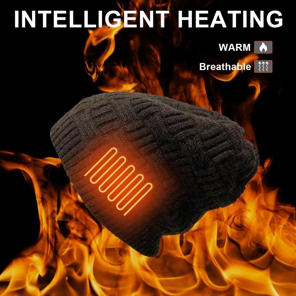 

Knitting Warm Hat Electric Heating Hat USB 3 Gears Adjustable Thicken Hat Outdoor Cold Ski Hat Carbon Fiber Heating Hat