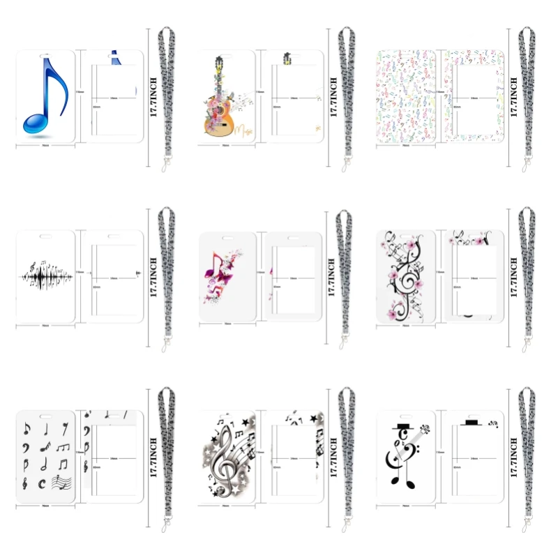 Beautiful and Beautiful Music Notes Series Card Set Student Transfer Card Campus Meal Card Hard Cover Keychain Rope Buckle 3