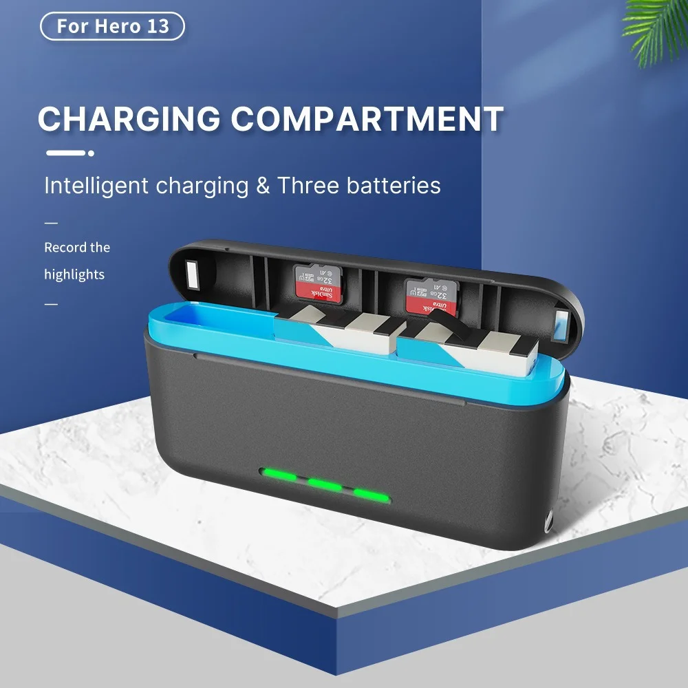 Triple Battery Charger Case - 3-Slot Fast Charging Station for GoPro Hero13 with LED Indicators & Storage Function for Vlogging