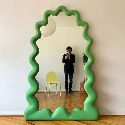 Wave full-length dressing mirror home retro wall-mounted Nordic fitting mirror light luxury clothing store full-length mirror