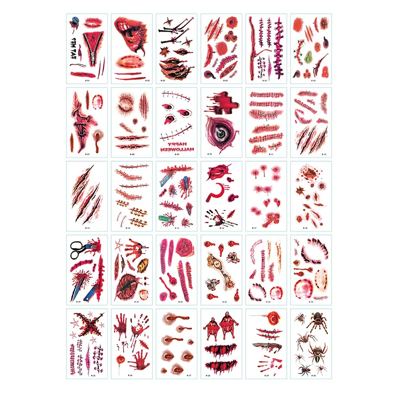 30 PCS tatuaggi temporanei impermeabili di Halloween per Lady Women 3d Reality Vampire Blood Scar Design Tattoo Sticker