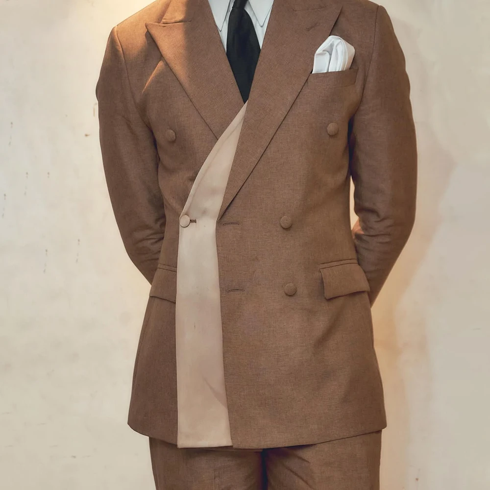 

Роскошные мужские костюмы, формальный пиковый лацкан, джентльменский пиджак, высокое качество, приталенный костюм, куртка, брюки, одежда по индивидуальному заказу