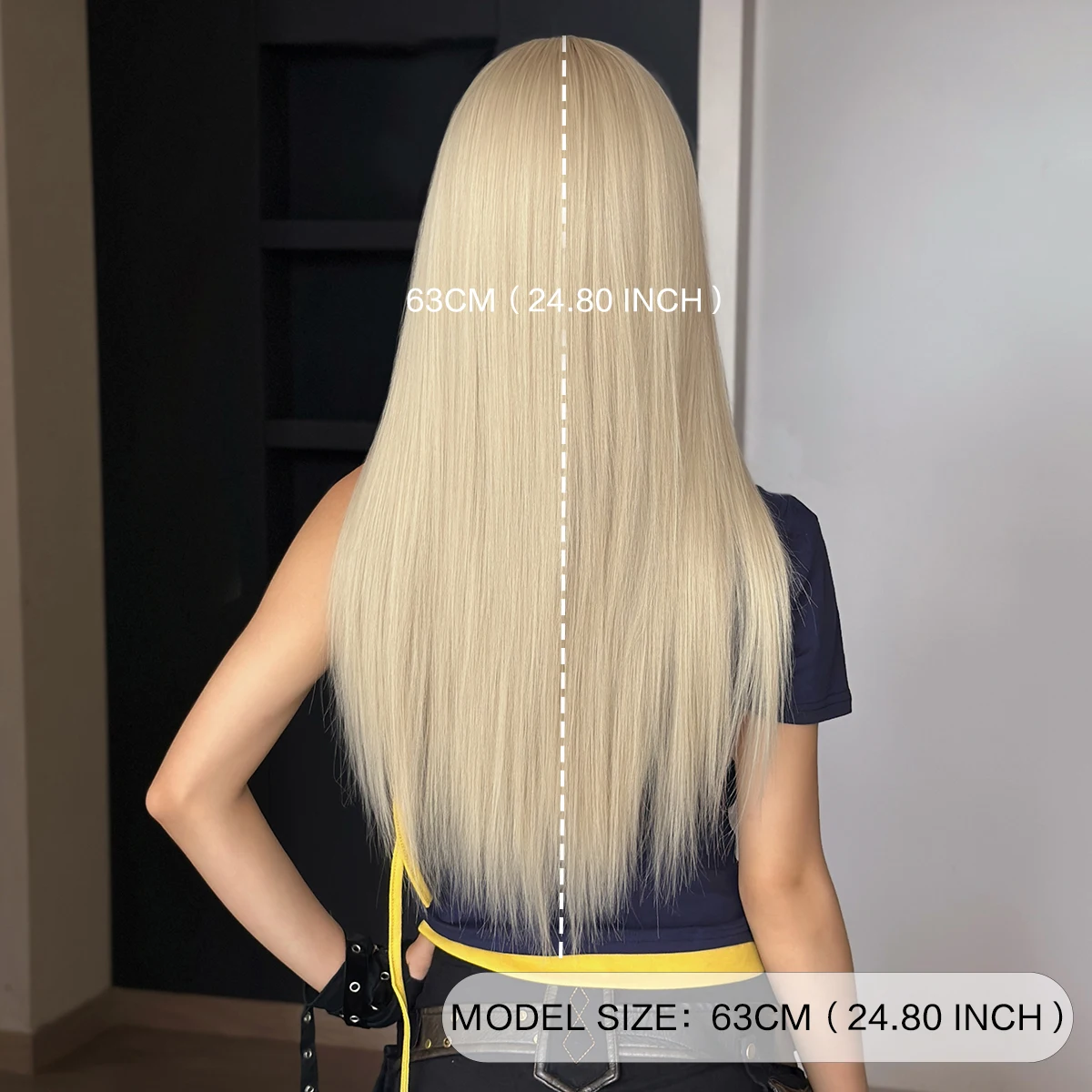 7JHH WIGS Long Straight Layered Blonde Wig for Women Synthetic Heat-Resistant Modest Fashion Wear and Go Wigs with Neat Bangs - view 4