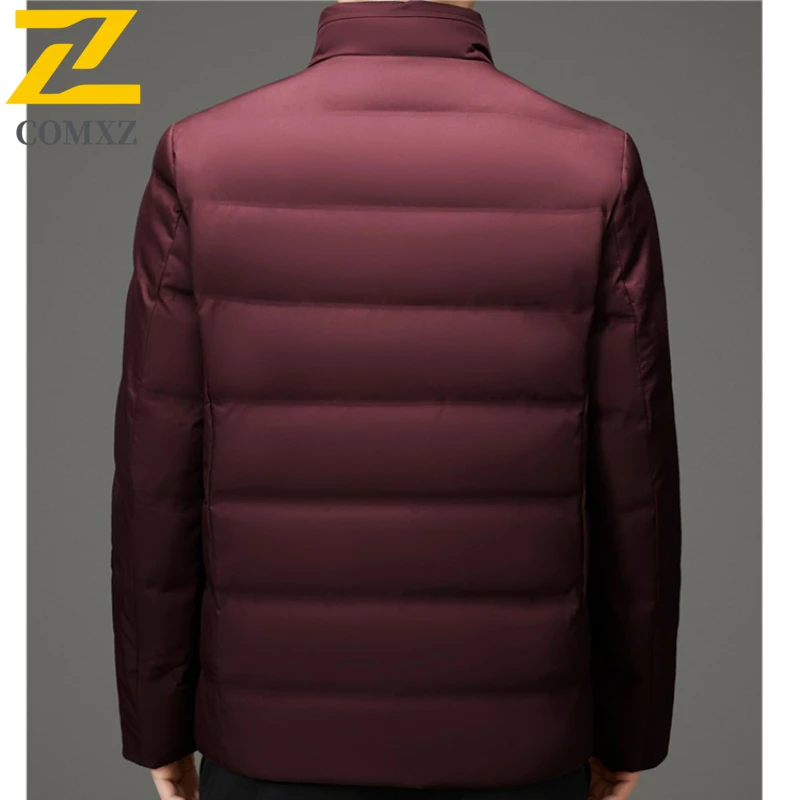 COMXZ Mens Short Down Jacket New Fashion Stand Collar Business Casual Warm Puffer Coat Luxury Ultra Light Windproof Winter Coat