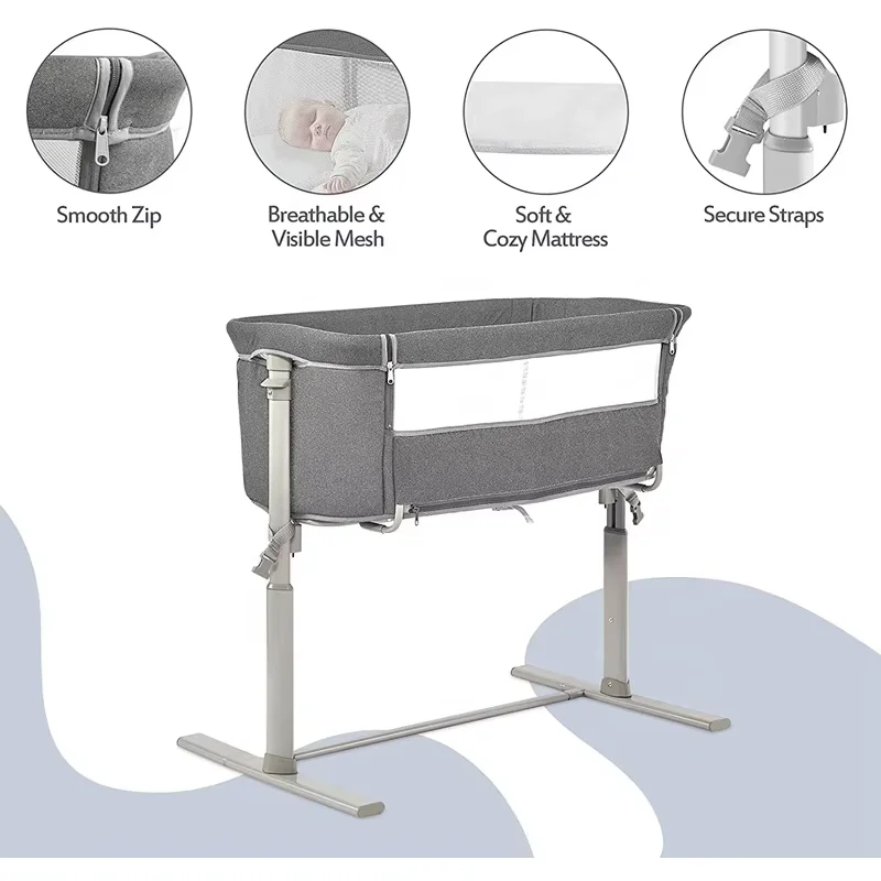 Berceau bébé certifié ASTM & EN avec 9 options de hauteur, couffin, tuyau en acier épais