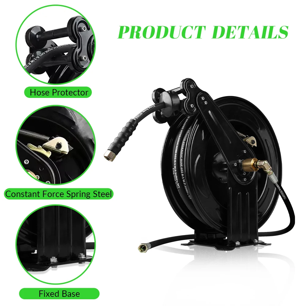 5000 PSI 50 FT 3/8'' Double Arms Automatic Telescopic High Pressure Hose Reel Pressure Hose Car Washing Equipment