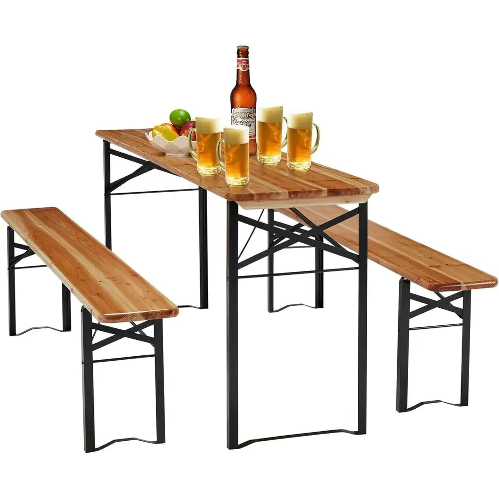 Portable 70 3-Piece Picnic Table and Bench Set for 6-8 People, Suitable for Outdoor Dining, Garden Parties, and Camping