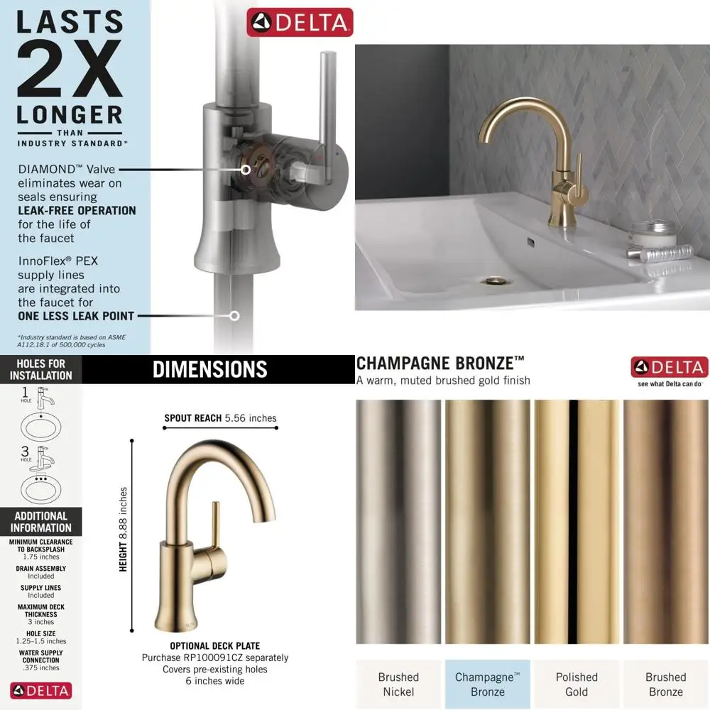 

Champagne Bronze 1-Hole Swivel Spout Bathroom Sink Faucet with Push-Pop Drain Assembly