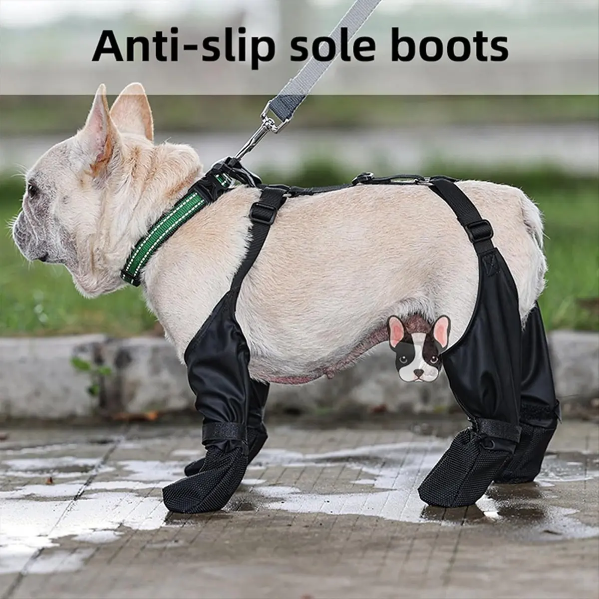 ABJS M Size Soft French Bulldog Shoes Adjustable Waterproof Dog Boot Legging Non-Slip Breathable Dog Shoes Pet Paws Protector
