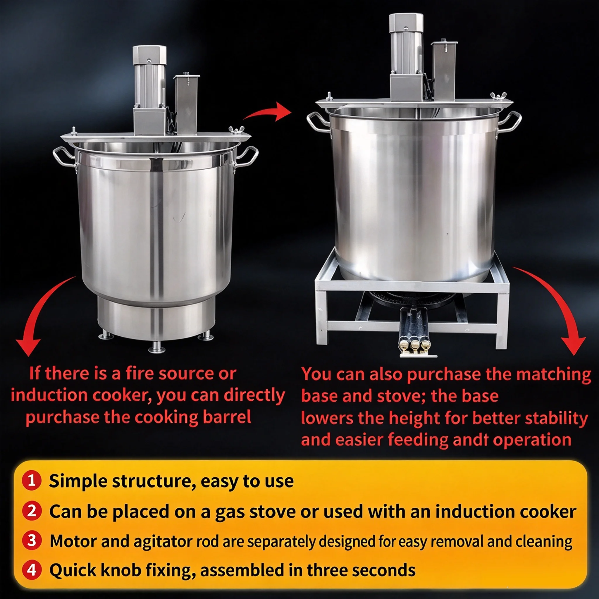 Multi‑Function Automatic Hot‑pot Sauce Boiling Mixer Small Stirrer for Jam Porridge Chili Paste Cold Dessert Making