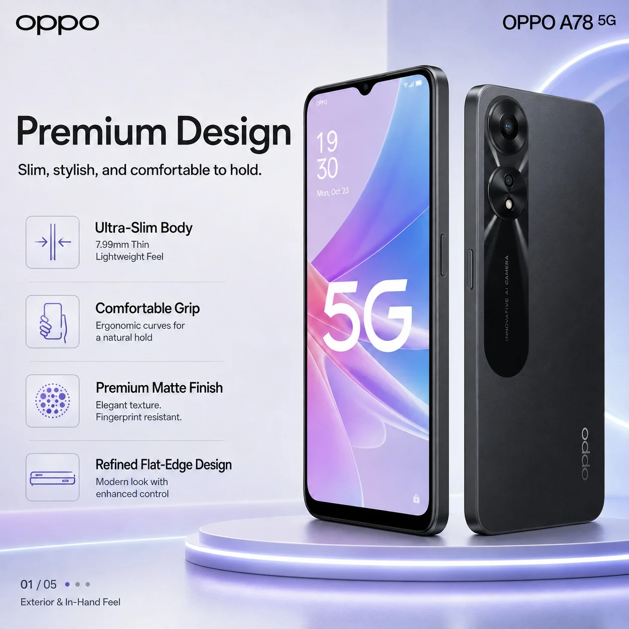 New OPPO A78 5G 8GB+256GB Phone, Dimensity 700, 90Hz Eye-Care Display, 50MP AI Camera, 5000mAh Battery, 33W SUPERVOOC, Dual SIM