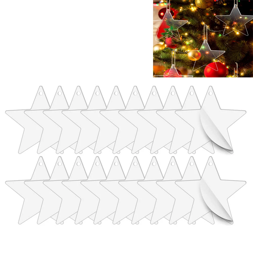 10Pcs/Set Clear Acrylic Christmas Ornaments Star DIY Acrylic Keychain Ornament Blanks Christmas Crystal Star Snowflake Decor