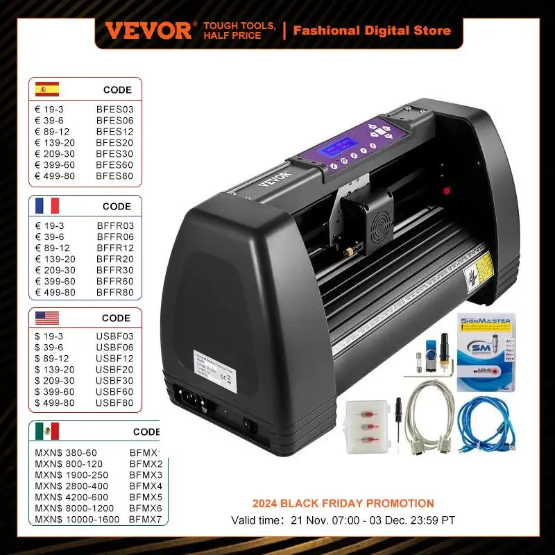 VEVOR 14in Desktop Vinyl Cutter U-Disk Off-line 375mm LCD Panel Vinyl Plotter w/ SignMaster Software Card Paper Etching Machinen