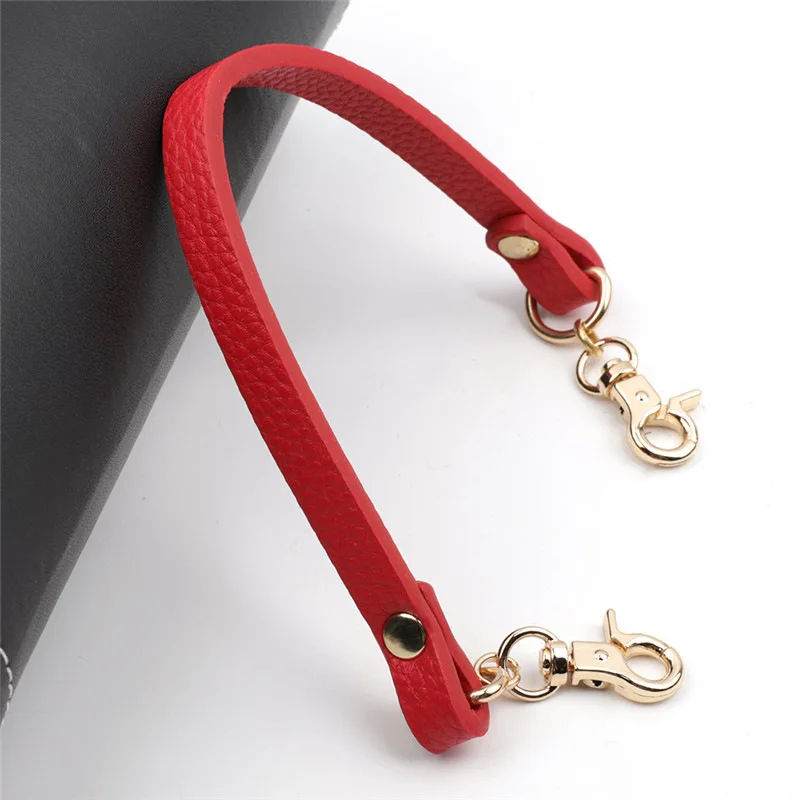 Cow Leather Handle Shoulder Strap Lychee Pattern Women Short Bag Strap Black Coffee Cream Red Handbag Replacement Wrist Straps