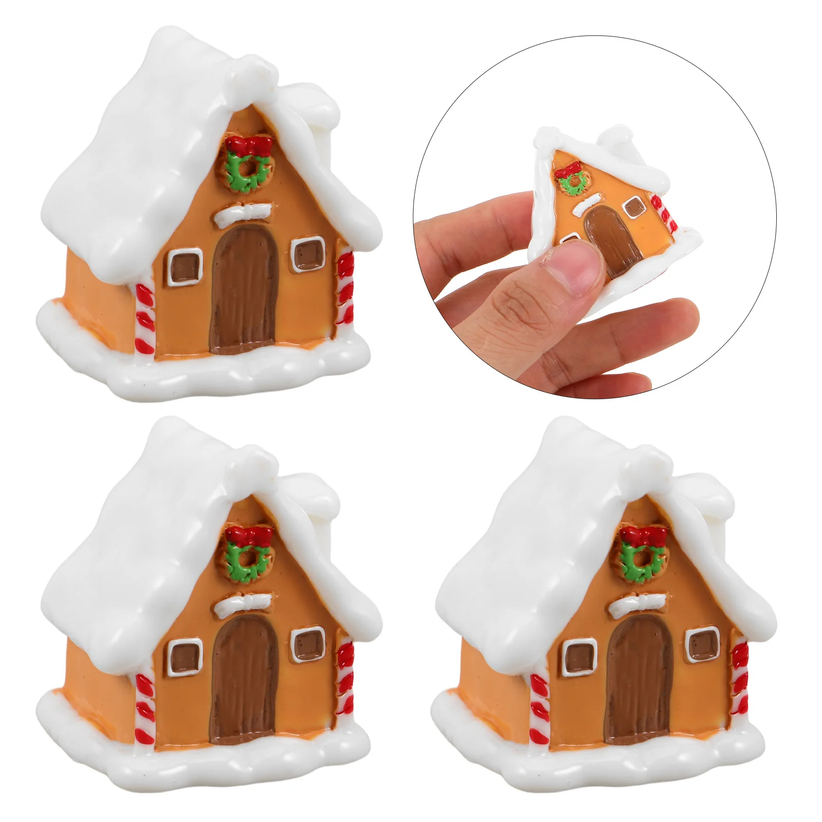 6Pcs Christmas Ornaments Mini Resin Gingerbread Village Figurines Xmas Tabletop Decor Holiday Accessories