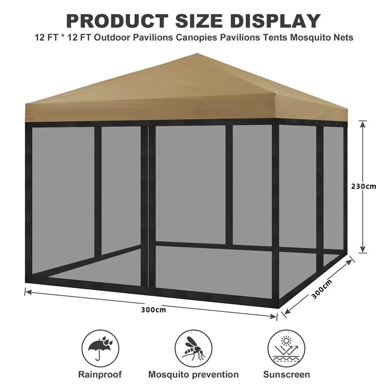 

Outdoor Gazebo Mosquito Netting Universal Canopy Net Screen 4 Door Panel Sidewall Curtain With Zippers For Garden Patio