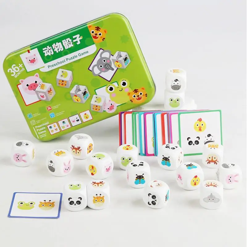 Educational Matching Games Animal Wooden Dice Game Cartoon Cute Learning Toys Children Board Game For Classrooms Picnics Birthda