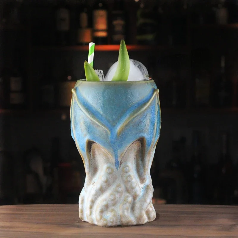 Ceramic Vase 800ml Tiki Cup Creative Hawaiian Cocktail Mug Totem Ghost Face Cups Interesting Gifts Tiki Mug Bookshelf Decoration