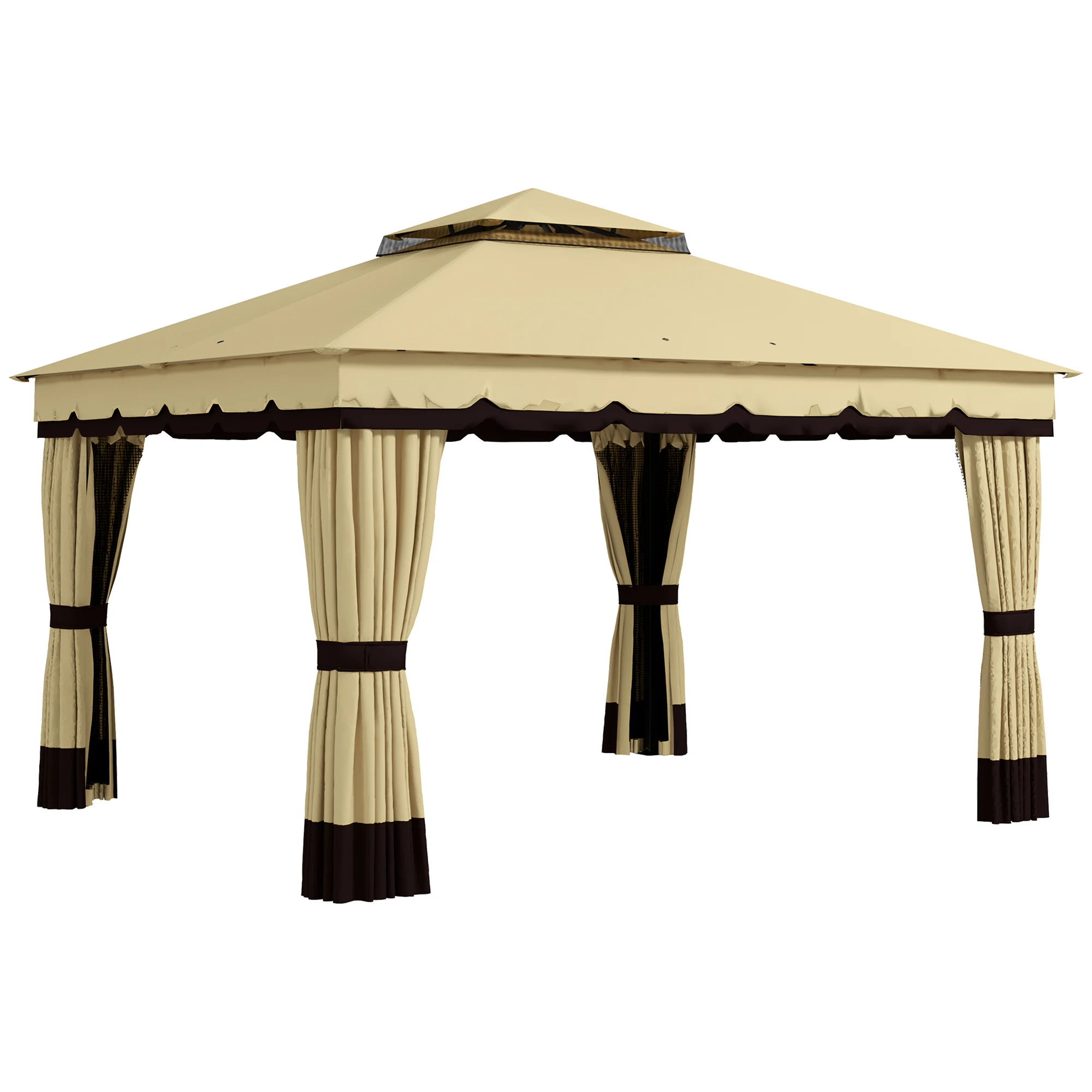 

Outsunny 10' x 12' Double Roof Outdoor Gazebo with Netting & Curtains