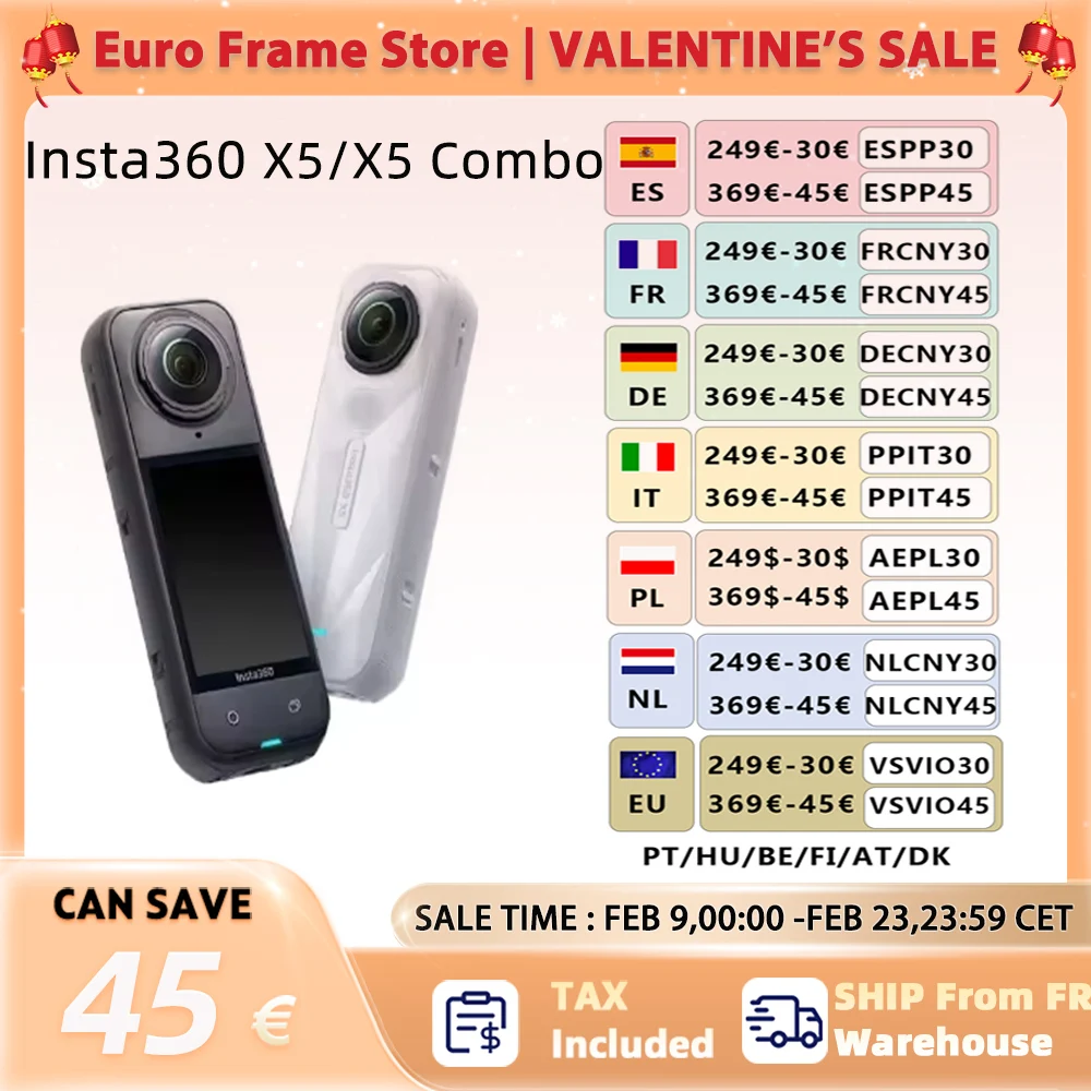 Insta360 X5 Action Camera 2025 New 8K 30fps Replaceable Lenses Triple AI Chip Superior Low Light 185 Mins Run Life Insta 360 X5