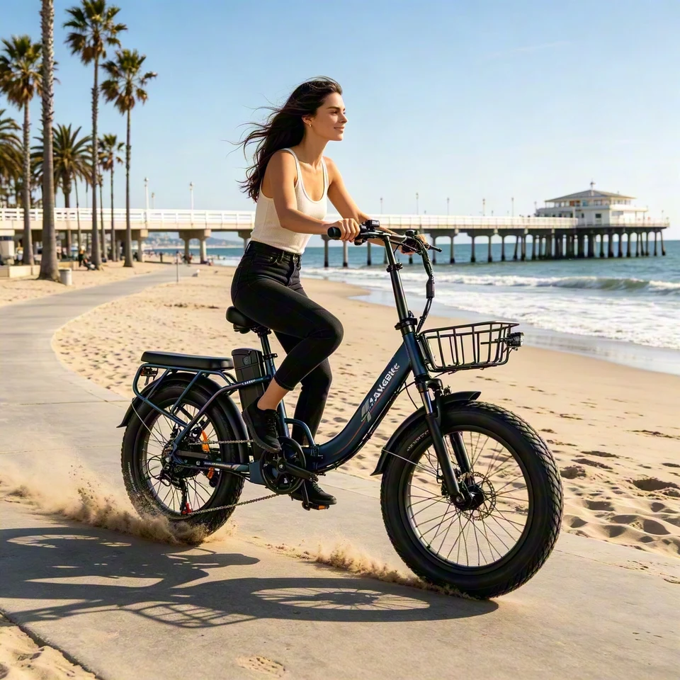 SAMEBIKE CY20Pro Adult Commuter Ebike 800W 20x3.0 Fat Tire 7 Speed Folding Bike 48V 13AH Front Basket Rear Rack image 4