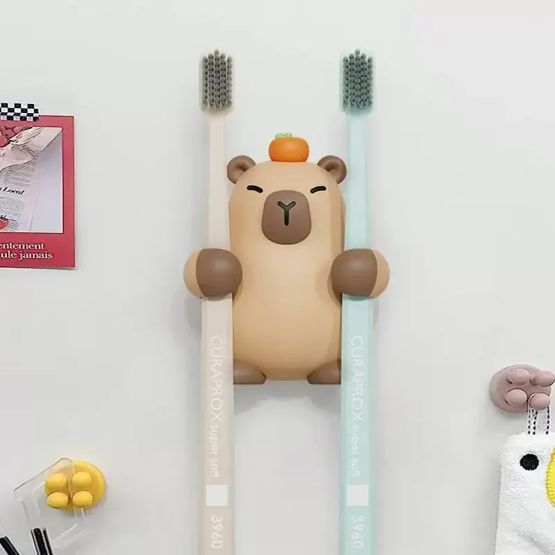 Capybara อเนกประสงค์ชั้นเก็บแปรงสีฟันของซิลิโคนลายการ์ตูนที่จ่ายแปรงสีฟันของขวัญวันเกิด