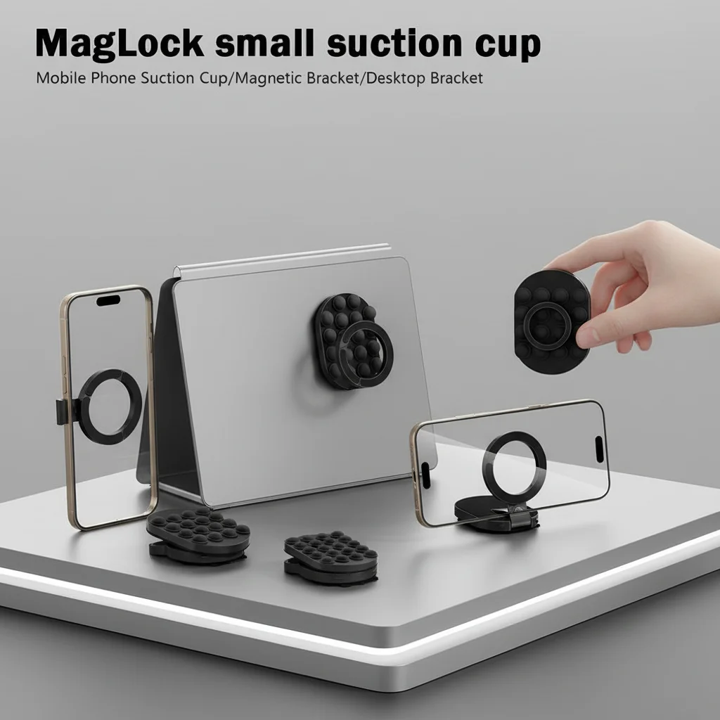 

1 Pcs ABS Suction Mount Magnetic Phone Holder Wall Mountable Foldable Cell Phone Holder Portable Rotatable Desktop Stand