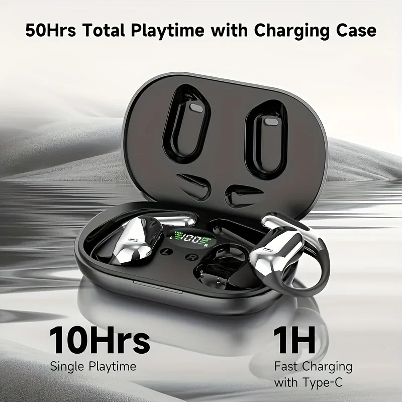 Open-back Earbuds，BeltLEDDisplay Screen，60Hourly Playback，Premium Sound Quality True Wireless Open-Ear Earbuds，Suitable
