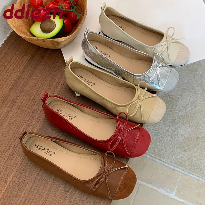 

Обувь, увеличивающая рост, женские туфли без шнуровки на плоской подошве, новинка 2025, женские модные туфли на плоской подошве с узлом-бабочкой на мелкой подошве