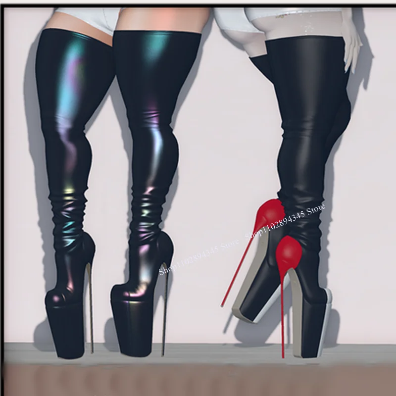 

Black Over Knee High Platform Boots Thin High Heel Round Toe Fashion Sexy Cool 2024 Winter Big Size Woman Shoes Zapatillas Mujer