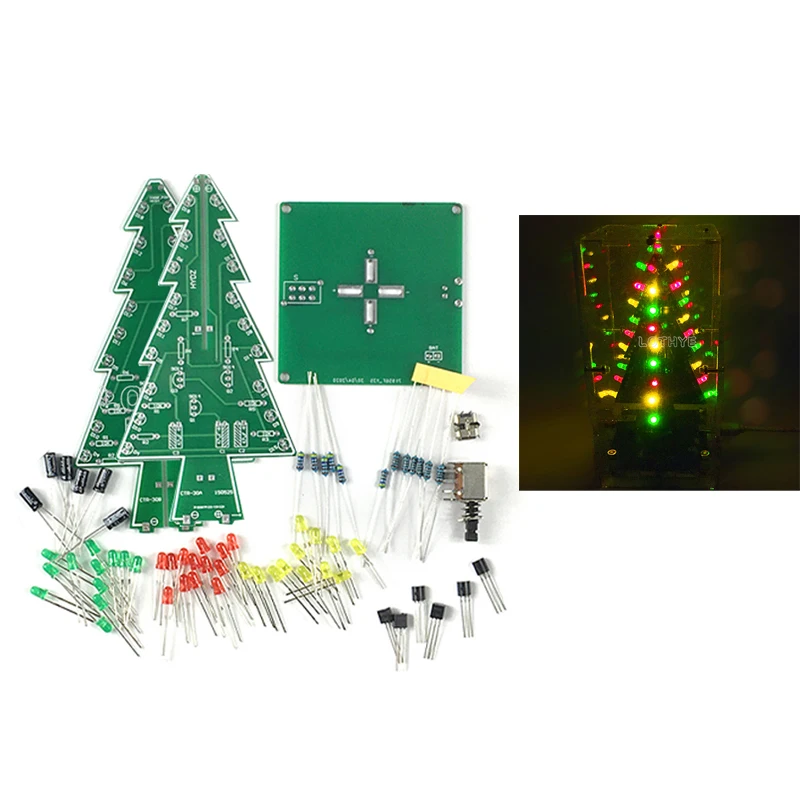 3D Colorful Christmas Tree Production Kit DIY Electronic Kit LED Running Light Flashing Electronic Component Fun Suite Soldering