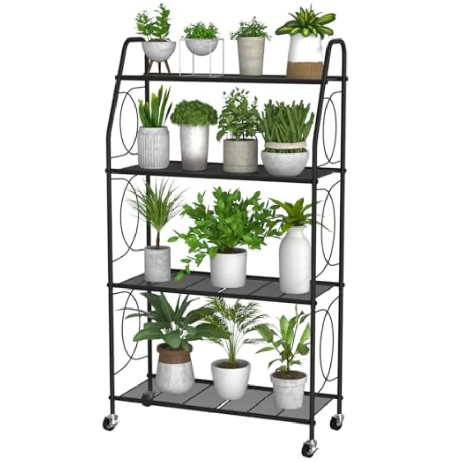 

Plant Stand with Wheels, Plant Shelf for Indoor Outdoor, Heavy Duty Metal Tall Plant Stands Holder Rack for Living Room Balcony