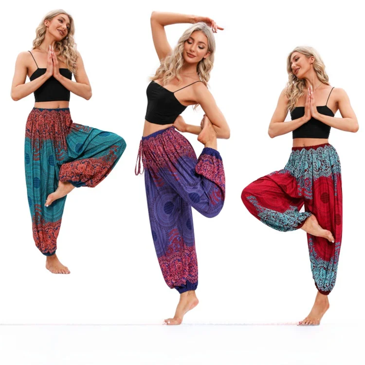 カジュアルヨガパンツ レディース ランタンパンツ 春夏 ルーズフィット プリントシルク l ウエストファッショナブルなスポーツウェア