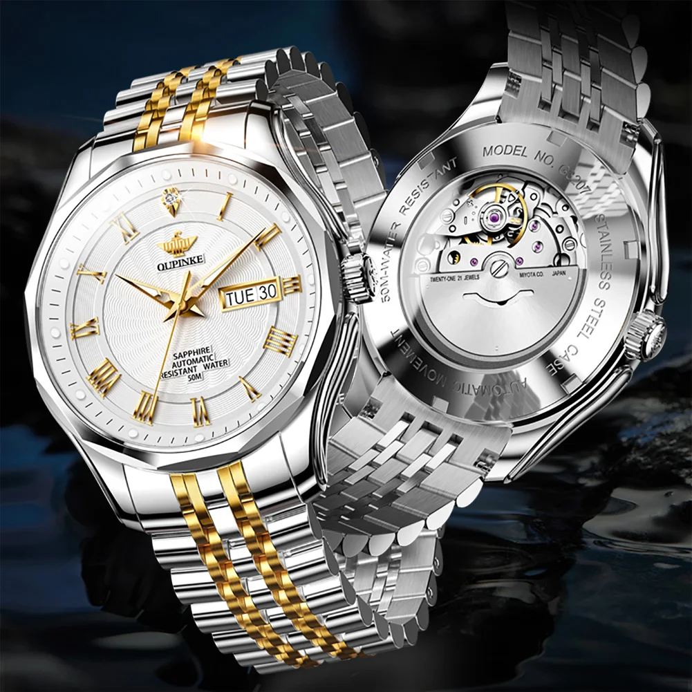OUPINKE 3207 Real Diamond Automatic Watches for Men High-end Men's Watches Import Japan Movement Original Mechanical Wristwatch