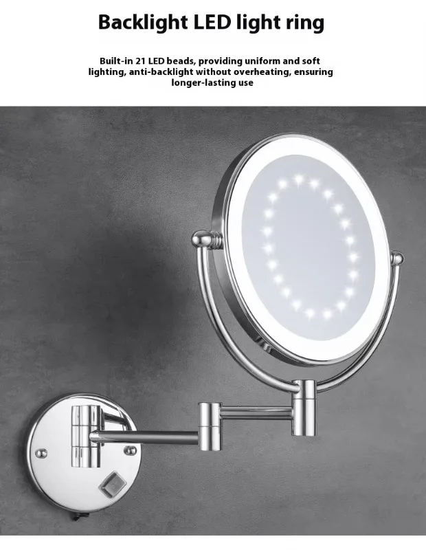 Modern LED wall-mounted vanity mirror with touch-sensitive switch, personalized 3x/5x magnification