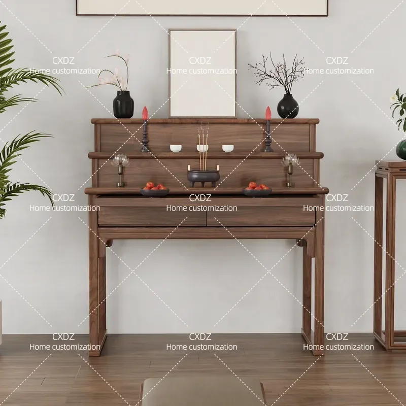 Solid wood table incense case household three-layer Buddha table Buddhist table simple living room ancestral shrine shrine