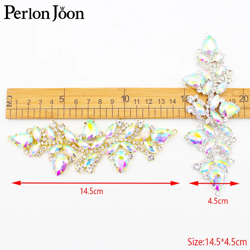 Branches leaves gold silver AB color crystal applique glass rhinestone decorative patch sewn on shoes wedding accessories YHX089