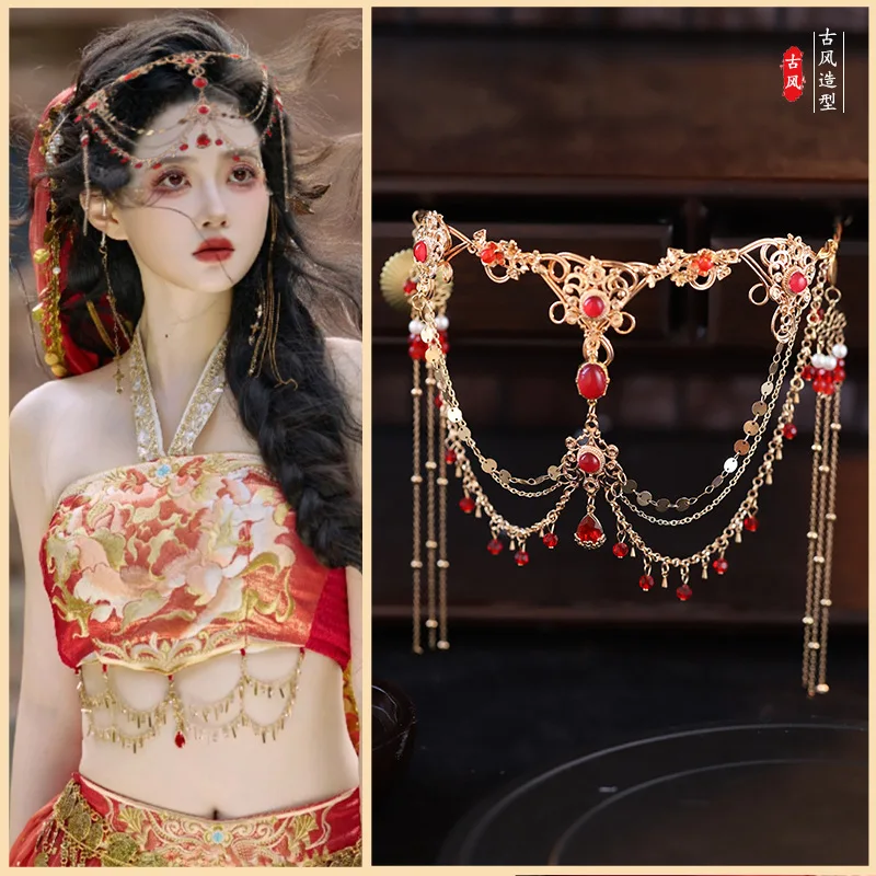 Ancient Hanfu Hair Hoops Su Eyebrow Heart Drop Dunhuang Exotic Style Headwear Bride's Forehead Accessories Headpiece