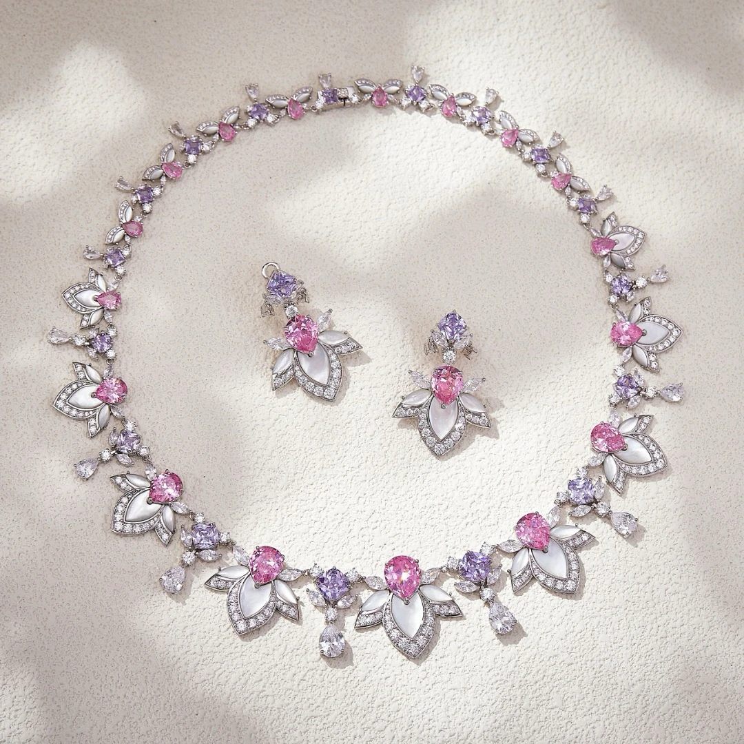 

Luxury Dubai Bridal Jewelry Set Women Necklace And Earrings Sets Cubic Zircon CZ Wedding Necklace Choker Party Banquet Jewellery