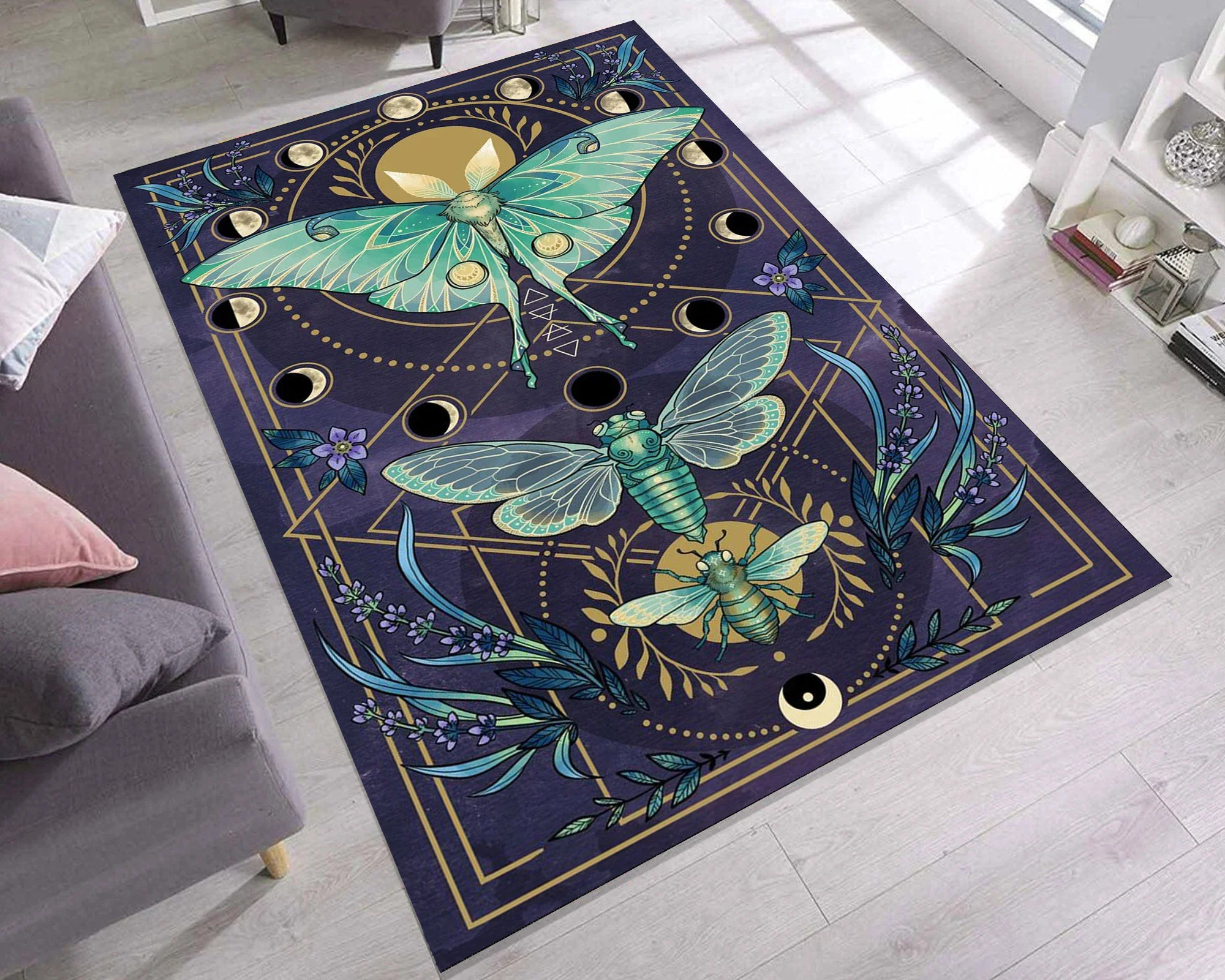 Butterfly Rug Moth Decor Rugs Living Room Rug The Phases of The Moon Kitchen Animal Home Decor Carpet Modern Fine Art Carpet