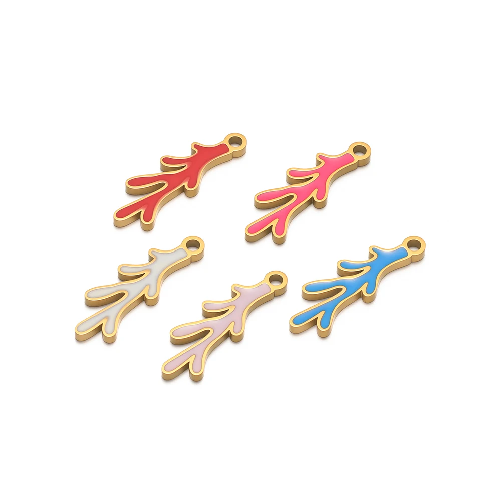 5Pcs New Stainless Steel Enamel Coral Charms Multicolor Branch Pendants for DIY Women Jewelry Necklace Earrings Making Supplies