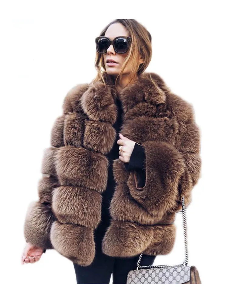 ZADORIN High Quality Thicken Pink Faux Fur Coat Women Winter Stand Collar Long Sleeve Faux Fur Jacket Gilet Fourrure Bontjas