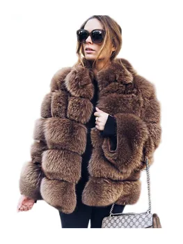 Zadorin Hoge Kwaliteit Dikker Roze Faux Bontjas Vrouwen Winter Stand Kraag Lange Mouw Faux Fur Jas Gilet Fourrure Bontjas
