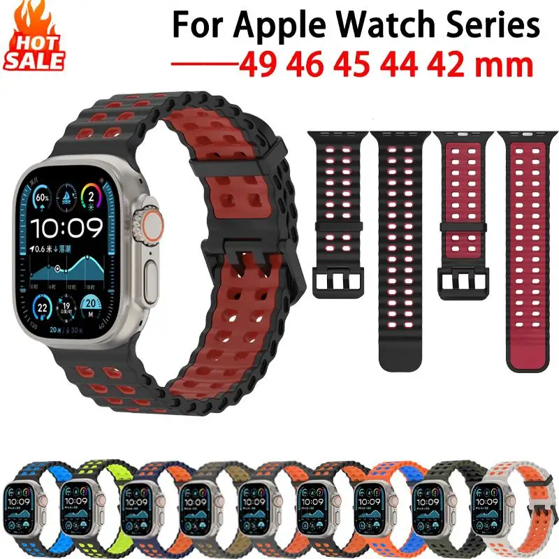 Ocean Silicone Strap For Apple Watch Band 46mm 44mm 45mm 40mm 42mm 41mm Correa Bracelet iWatch Series 11 10 9 8 SE 7 6 Ultra 3 2
